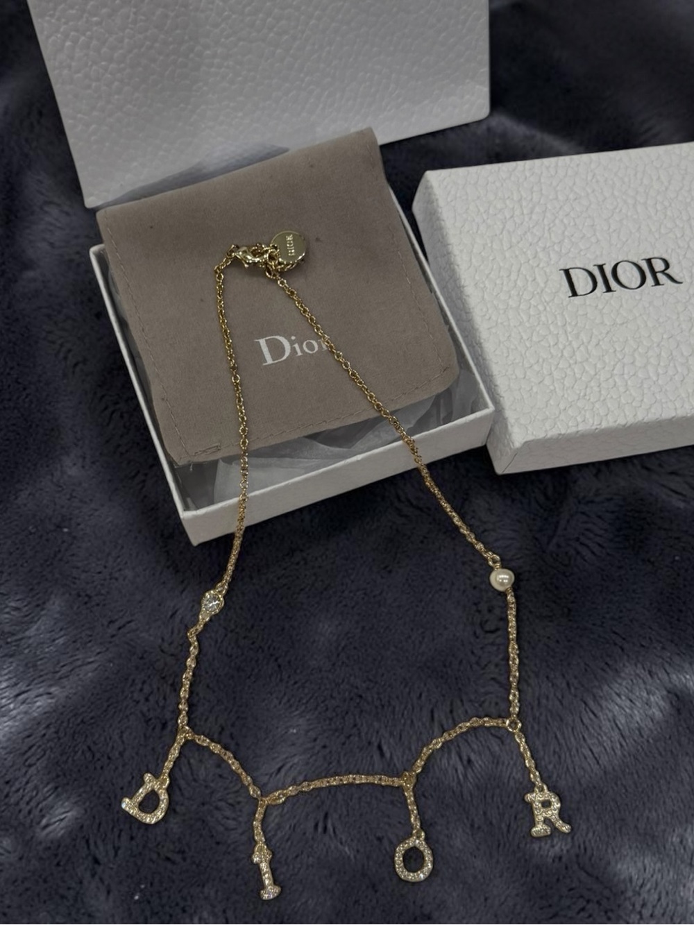 Dior vintage Gold 'DIOR' Letter Charm sparkly Necklace